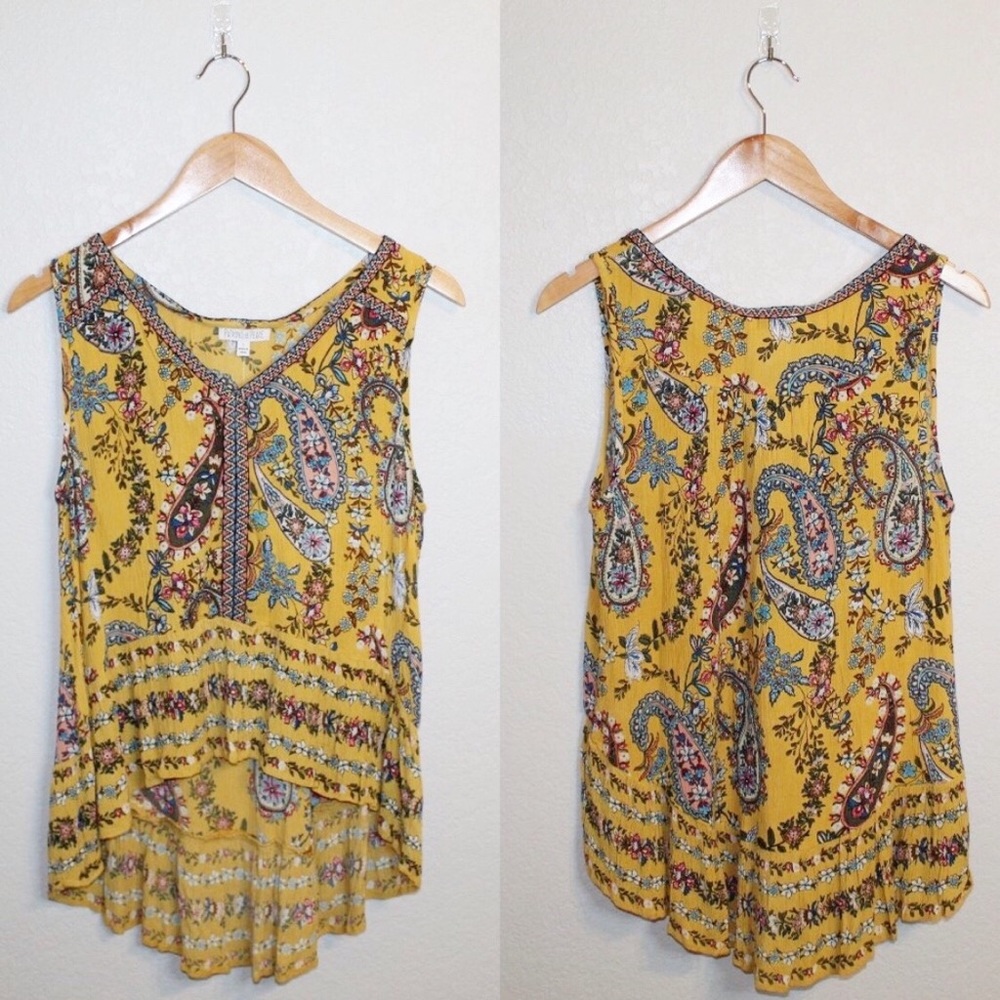 NWT PATRONS OF PEACE Large Yellow Flowy Tank Top